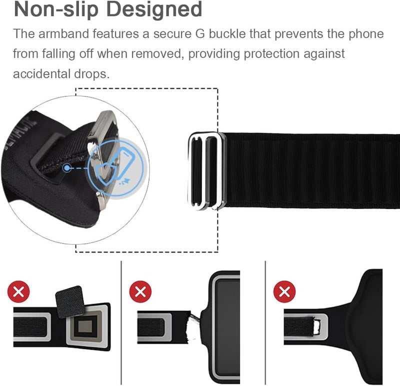 JEMACHE Running Armband for iPhone 17 16 15 14 13 Pro Max/Plus, Samsung Galaxy S25 S24 S23 Ultra/Plus, G Buckle Workouts Phone Arm Band Bag (Black) S - Image 3